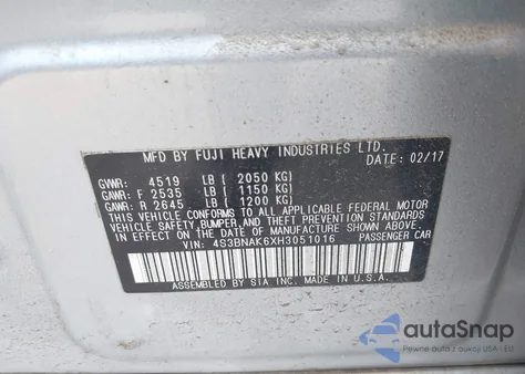 2017 Subaru Legacy 2.5I Limited z USA, uszkodzony, nr VIN 4S3BNAK6XH3051016